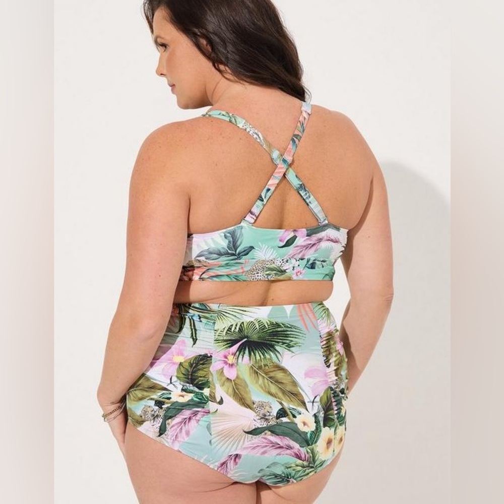 torrid Tropical Floral Crisscross High Waist Bikini in Mint & Coral - Picture 8 of 10